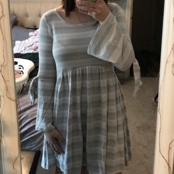 Altar'd State Dresses & Skirts - Alter’d State Grey and White Striped Peasant Dress